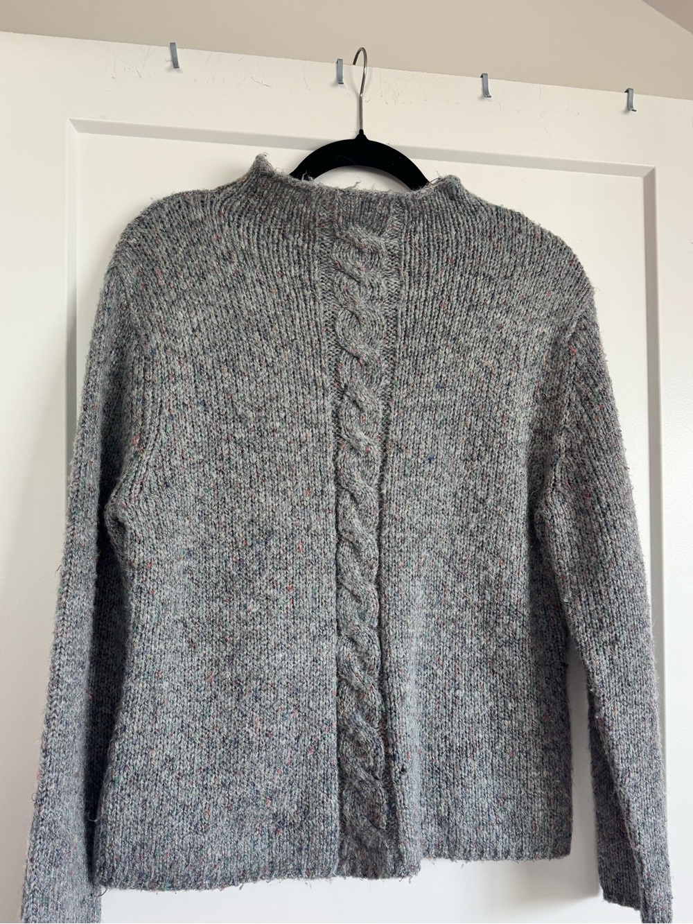Vintage Mock-neck Gray Cable-Knit Women's Sweater